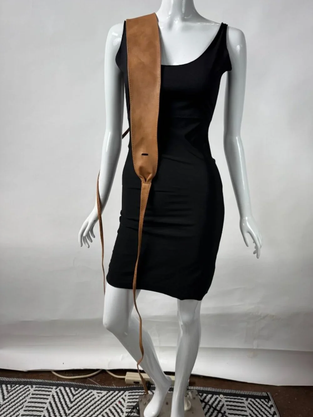 Fashiongen Camel Tan Wide Obi Belt S-M Polyurethane Adjustable Wrap Belt